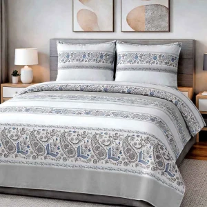 Pościel bawełniana 160x200 Paisley Calm szara i niebieska, Cottonlove