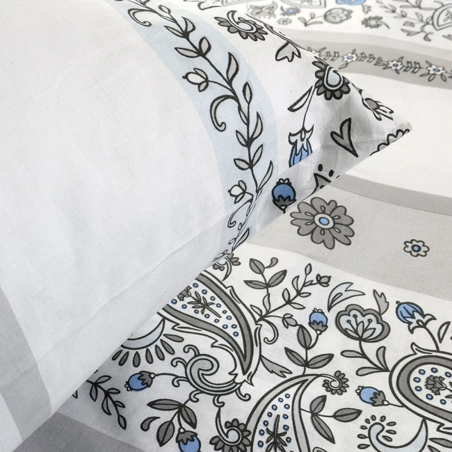 Pościel bawełniana 160x200 Paisley Calm szara i niebieska, Cottonlove