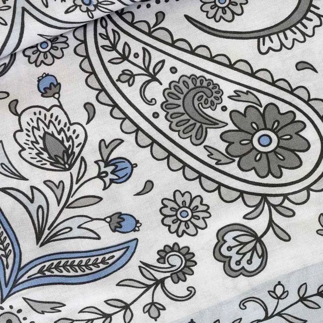 Pościel bawełniana 160x200 Paisley Calm szara i niebieska, Cottonlove