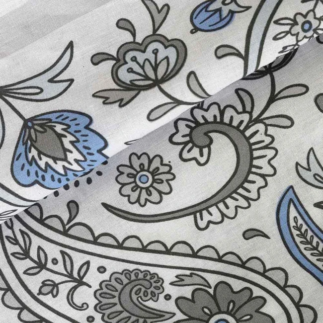 Pościel bawełniana 180x200 Paisley Calm szara i niebieska, Cottonlove