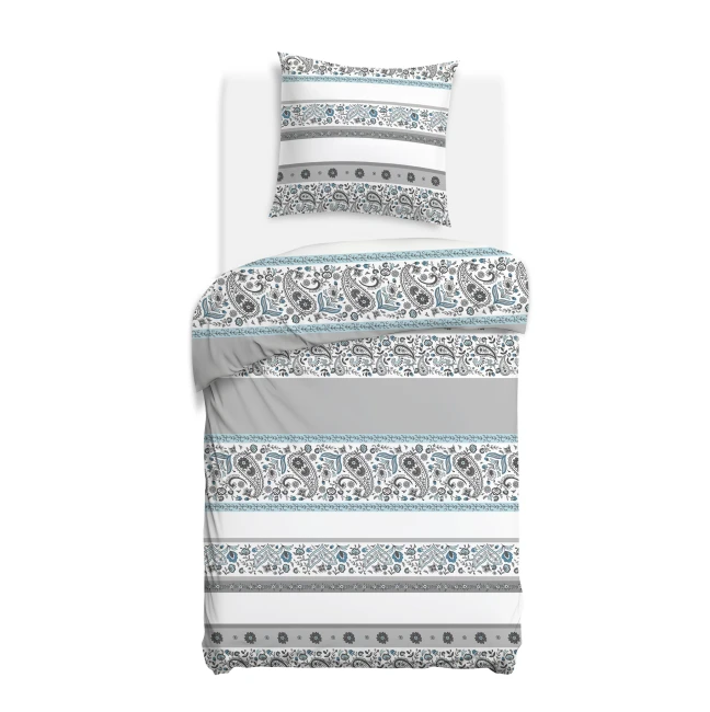 Pościel bawełniana 140x200 Paisley Calm szara i niebieska, Cottonlove