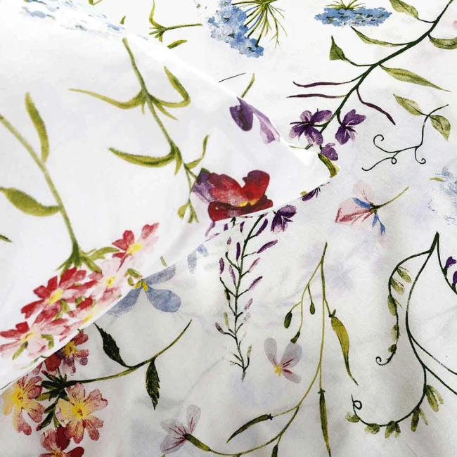Pościel bawełniana 160x200 Wild Meadow biała w kolorowe kwiaty, Cottonlove