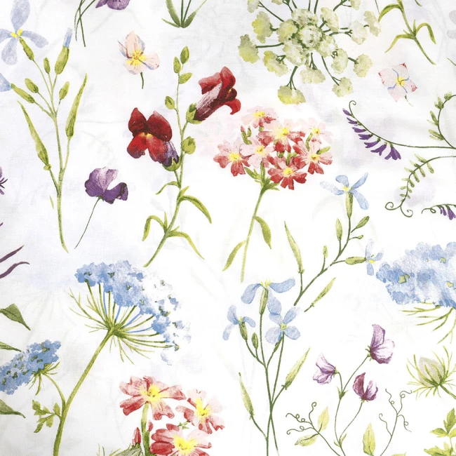 Pościel bawełniana 220x200 Wild Meadow biała w kolorowe kwiaty, Cottonlove