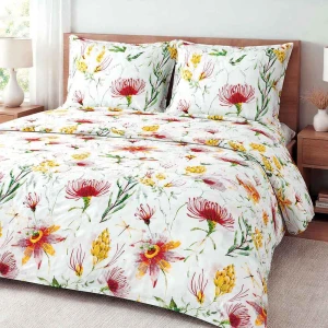 Pościel bawełniana 160x200 Sunny Bloom biała w kolorowe letnie kwiaty, Cottonlove