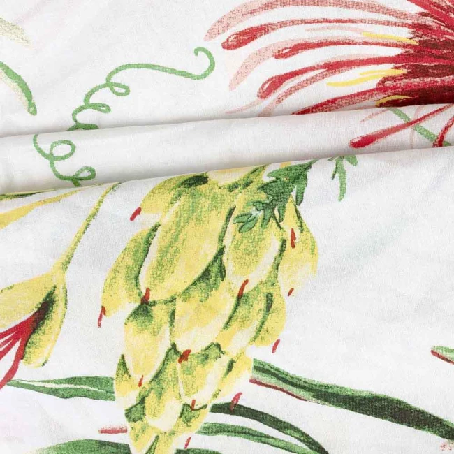Pościel bawełniana 160x200 Sunny Bloom biała w kolorowe letnie kwiaty, Cottonlove