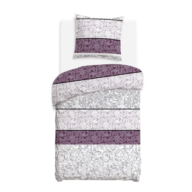 Pościel bawełniana 140x200 Royal Harmony w ornament, fioletowa i szara, Cottonlove