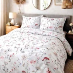 Pościel bawełniana 140x200 Soft Meadow biała w kolorowe kwiaty, Cottonlove
