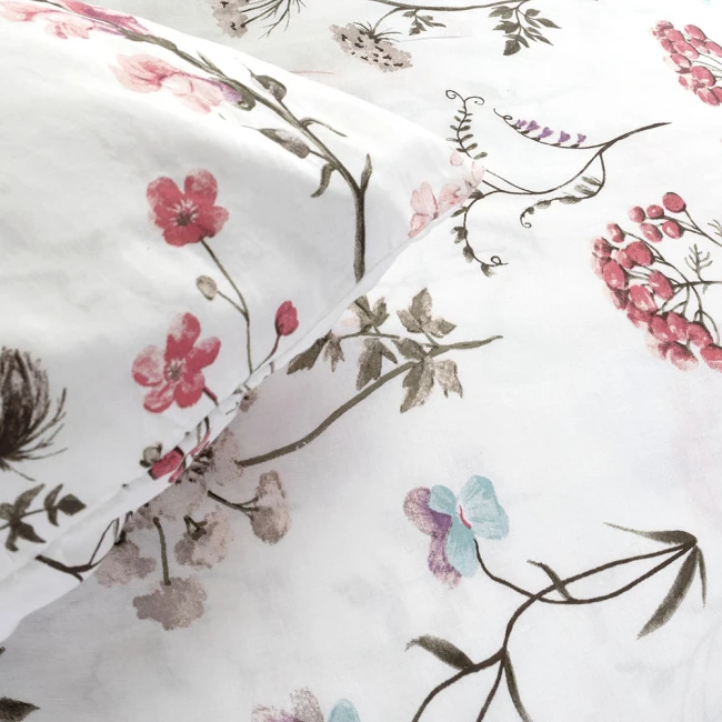 Pościel bawełniana 140x200 Soft Meadow biała w kolorowe kwiaty, Cottonlove