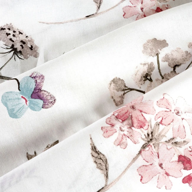 Pościel bawełniana 140x200 Soft Meadow biała w kolorowe kwiaty, Cottonlove