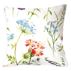 Poszewka dekoracyjna bawełniana 40x40 Wild Meadow biała w kolorowe kwiaty, Cottonlove