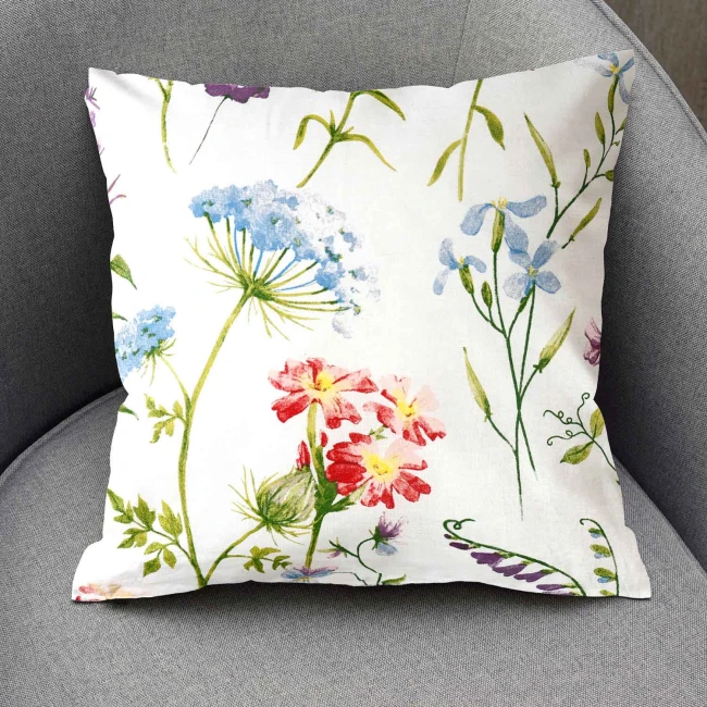 Poszewka dekoracyjna bawełniana 40x40 Wild Meadow biała w kolorowe kwiaty, Cottonlove