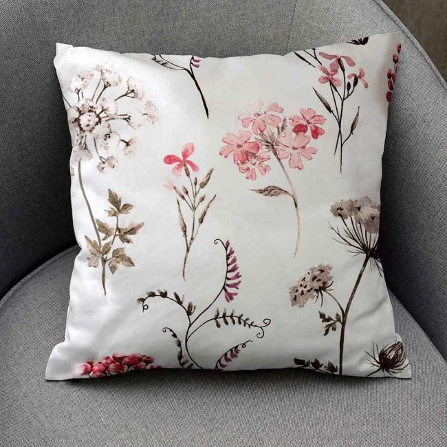 Poszewka dekoracyjna bawełniana 40x40 Soft Meadow biała w kolorowe wiosenne kwiaty, Cottonlove