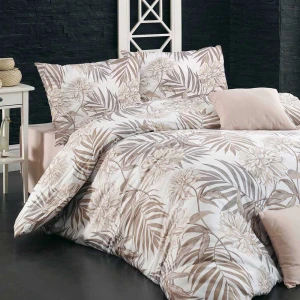 Pościel bawełniana 160x200 Amazing Beige beżowa w dekoracyjne liście, Cottonlove Exclusive