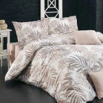 Pościel bawełniana 200x220 Amazing Beige beżowa w dekoracyjne liście, Cottonlove Exclusive