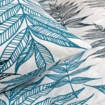 Pościel bawełniana 160x200 Amazoni biała w dekoracyjne niebieskie liście, Cottonlove Exclusive