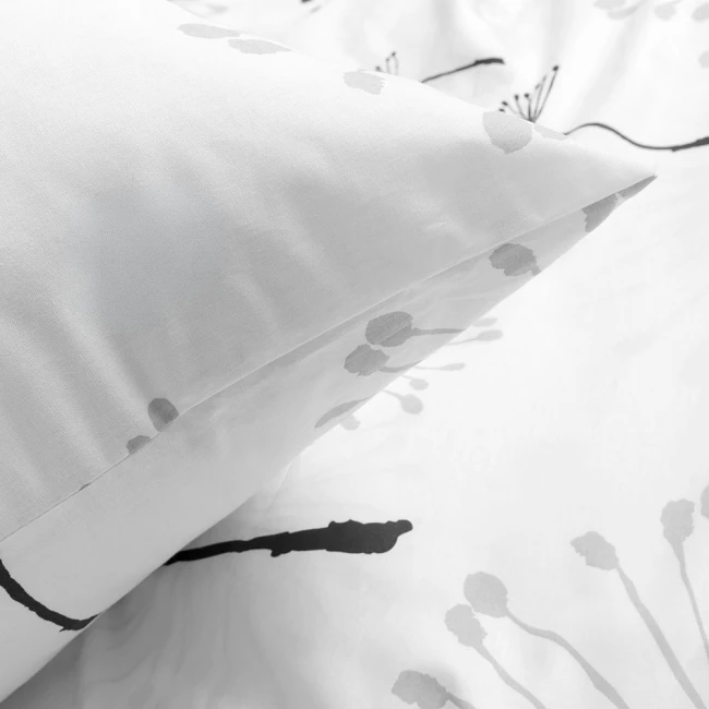 Pościel bawełniana 160x200 Arabella biała w szare i czarne dmuchawce, Cottonlove Exclusive