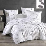 Pościel bawełniana 200x220 Arabella biała w szare i czarne dmuchawce, Cottonlove Exclusive