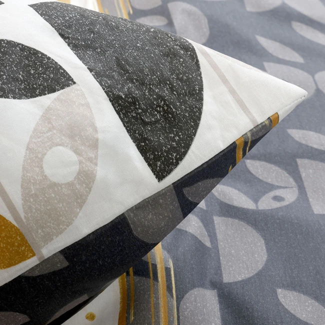 Pościel bawełniana 160x200 Carla szara w dekoracyjny pomarańczowy ornament, Cottonlove Exclusive