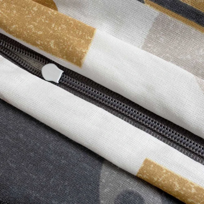 Pościel bawełniana 160x200 Carla szara w dekoracyjny pomarańczowy ornament, Cottonlove Exclusive