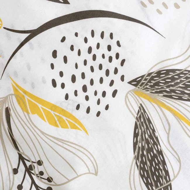 Pościel bawełniana 160x200 Charlotte biała w brązowe i żółte kwiaty, Cottonlove Exclusive