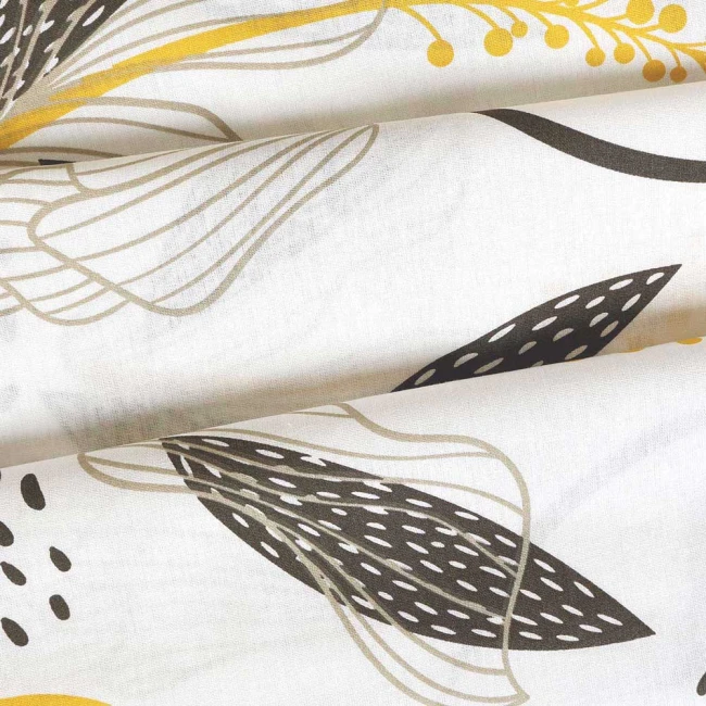 Pościel bawełniana 160x200 Charlotte biała w brązowe i żółte kwiaty, Cottonlove Exclusive