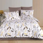 Pościel bawełniana 200x220 Charlotte biała w brązowe i żółte kwiaty, Cottonlove Exclusive