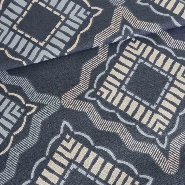 Pościel bawełniana 160x200 Dora ciemno niebieska w kremowy ornament, Cottonlove Exclusive