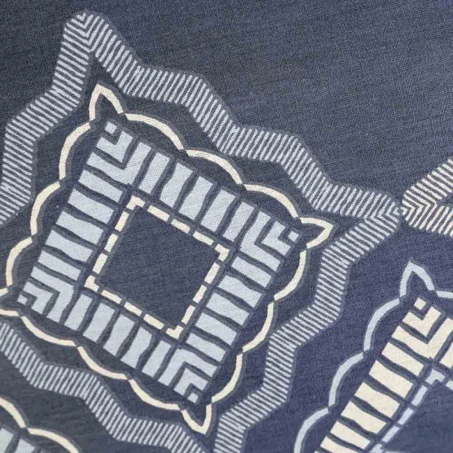 Pościel bawełniana 160x200 Dora ciemno niebieska w kremowy ornament, Cottonlove Exclusive