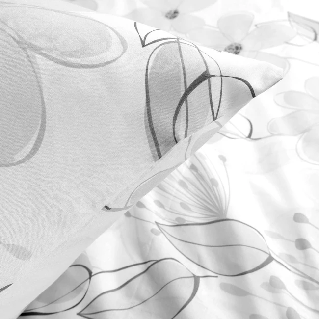 Pościel bawełniana 160x200 Larissa biała w szare kwiaty, Cottonlove Exclusive