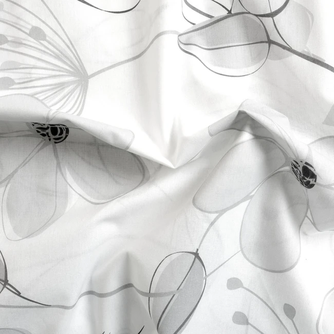 Pościel bawełniana 160x200 Larissa biała w szare kwiaty, Cottonlove Exclusive