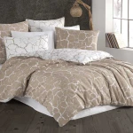 Pościel bawełniana 200x220 Mercer Beige beżowa i biała w dekoracyjny wzór, Cottonlove Exclusive