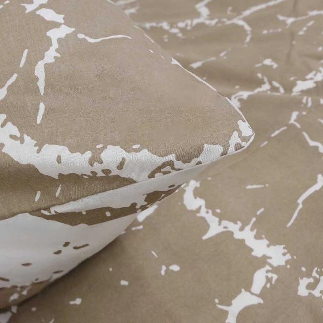 Pościel bawełniana 200x220 Mercer Beige beżowa i biała w dekoracyjny wzór, Cottonlove Exclusive