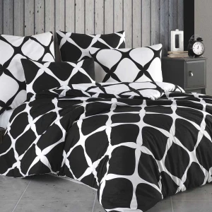 Pościel bawełniana 200x220 Noir biała i czarna w dekoracyjną kratę, Cottonlove Exclusive