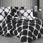 Pościel bawełniana 160x200 Noir biała i czarna w dekoracyjną kratę, Cottonlove Exclusive