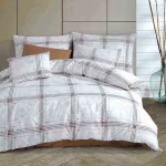 Pościel bawełniana 160x200 Quatre biała w czarną i brązową kratę, Cottonlove Exclusive