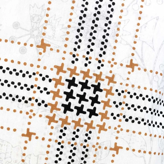 Pościel bawełniana 160x200 Quatre biała w czarną i brązową kratę, Cottonlove Exclusive