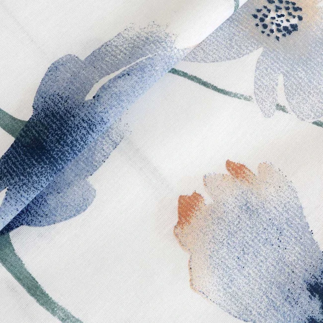 Pościel bawełniana 160x200 Romance biała w niebieskie i pomarańczowe kwiaty, Cottonlove Exclusive