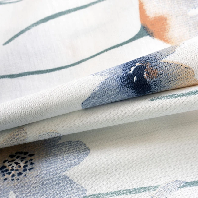 Pościel bawełniana 160x200 Romance biała w niebieskie i pomarańczowe kwiaty, Cottonlove Exclusive