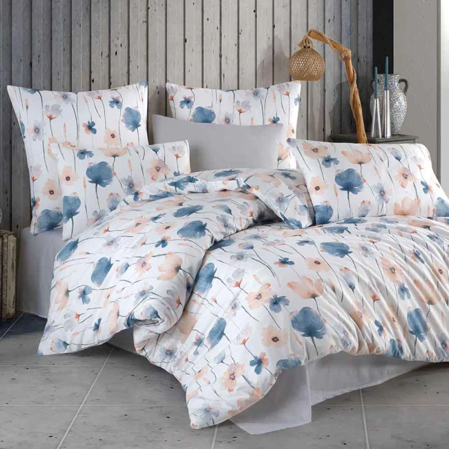  Piękny komplet białej pościeli 200x220 cm + 2x poszewki na poduszki 70x80 cm w dekoracyjne delikatne kwiaty 