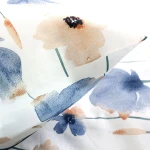 Pościel bawełniana 200x220 Romance biała w niebieskie i pomarańczowe kwiaty, Cottonlove Exclusive