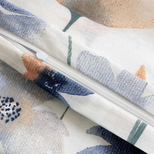 Pościel bawełniana 200x220 Romance biała w niebieskie i pomarańczowe kwiaty, Cottonlove Exclusive