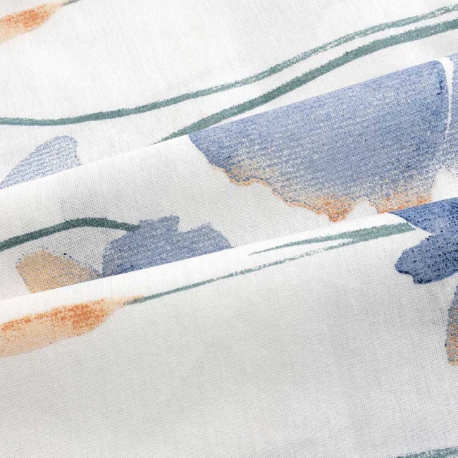 Pościel bawełniana 200x220 Romance biała w niebieskie i pomarańczowe kwiaty, Cottonlove Exclusive