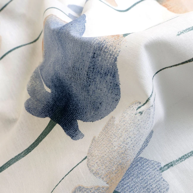 Pościel bawełniana 200x220 Romance biała w niebieskie i pomarańczowe kwiaty, Cottonlove Exclusive