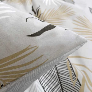 Pościel bawełniana 160x200 Sonella szara w czarne i beżowe liście, Cottonlove Exclusive