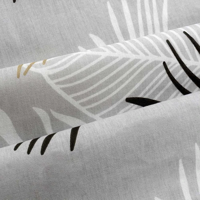 Pościel bawełniana 160x200 Sonella szara w czarne i beżowe liście, Cottonlove Exclusive