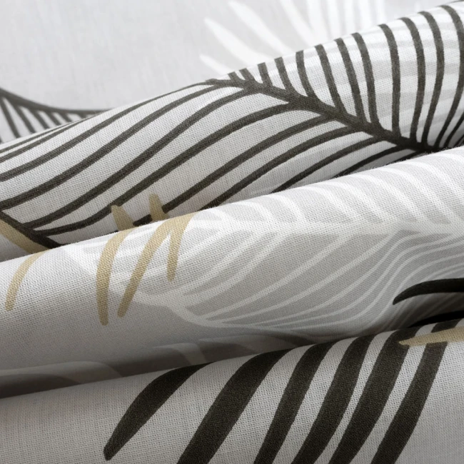 Pościel bawełniana 160x200 Sonella szara w czarne i beżowe liście, Cottonlove Exclusive