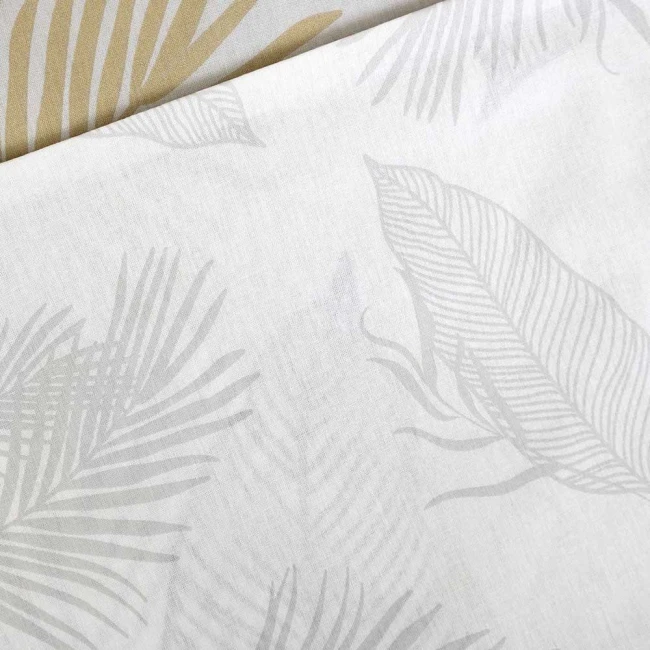 Pościel bawełniana 160x200 Sonella szara w czarne i beżowe liście, Cottonlove Exclusive