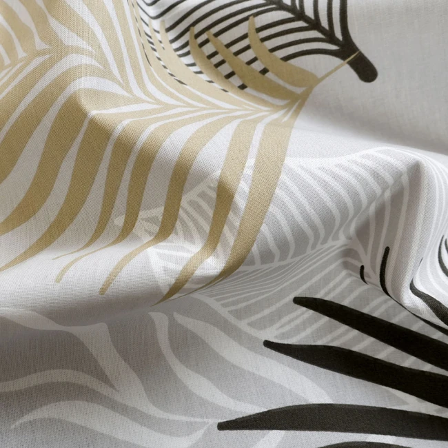 Pościel bawełniana 160x200 Sonella szara w czarne i beżowe liście, Cottonlove Exclusive