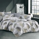 Pościel bawełniana 200x220 Sonella szara w czarne i beżowe liście, Cottonlove Exclusive