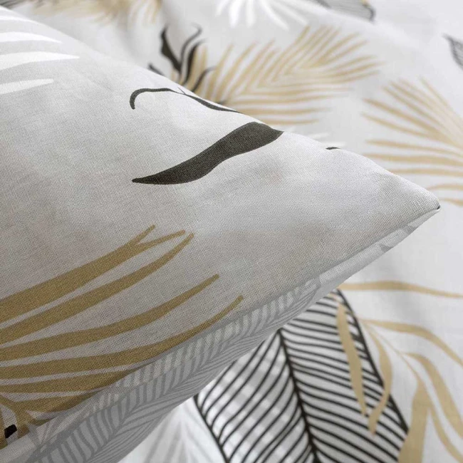 Pościel bawełniana 200x220 Sonella szara w czarne i beżowe liście, Cottonlove Exclusive